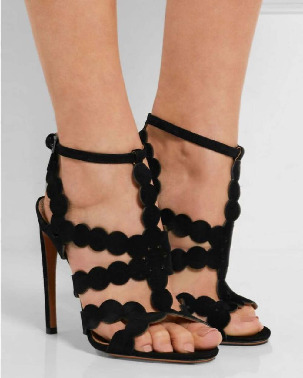 Alaia Black Suede Laser-Cut Strappy Sandals Size 38